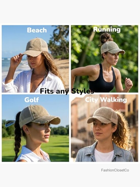 Distressed High Ponytail Baseball Cap with Mesh Back, Adjustable, Breathable, main image 4
